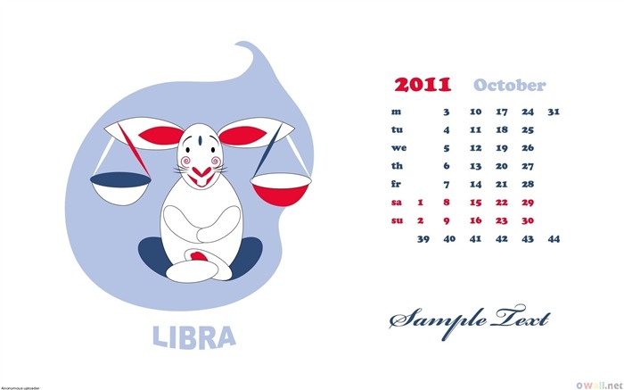 Rabbit-October 2011 - Desktop Calendar Wallpaper Views:8975 Date:2011/10/1 13:11:31