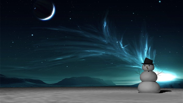 Snowman At Night-Abstract widescreen wallpaper Views:9233 Date:2014/11/12 6:41:31