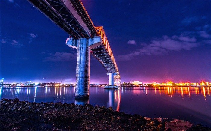 Puente, Arquitectura, Bahía, Iluminación, Cielo azul Vistas:9514